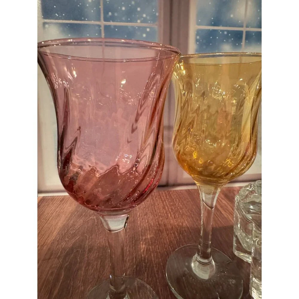 🍷 European Vintage Optic Swirl Pastel‎ Wine Glasses – Set of 6